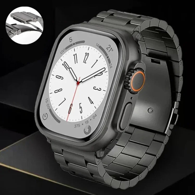 3-Bead Flat Buckle Titanium Alloy Watch Band, For Apple Watch SE 2023 44mm, For Apple Watch SE 2023 40mm, For Apple Watch Ultra 2 49mm, For Apple Watch Series 9 45mm, For Apple Watch Series 9 41mm, For Apple Watch Ultra 49mm, For Apple Watch Series 8 4...