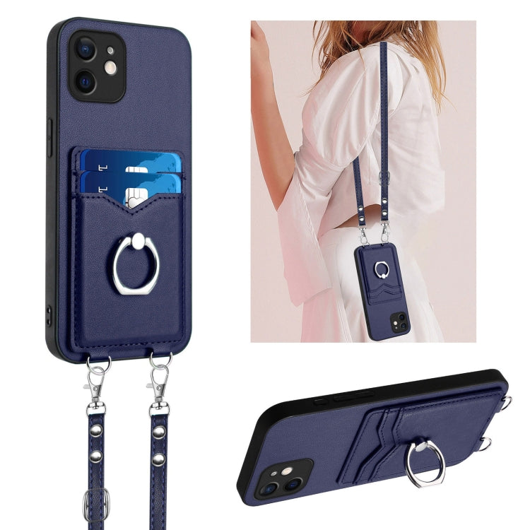 R20 Crossbody Rope Ring Card Holder Phone Case, For iPhone 13 mini, For iPhone 12, For iPhone 12 Pro Max, For iPhone 12 Pro, For iPhone 12 mini, For iPhone 11 Pro Max, For iPhone 11, For iPhone 11 Pro