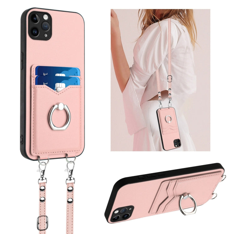R20 Crossbody Rope Ring Card Holder Phone Case, For iPhone 13 mini, For iPhone 12, For iPhone 12 Pro Max, For iPhone 12 Pro, For iPhone 12 mini, For iPhone 11 Pro Max, For iPhone 11, For iPhone 11 Pro