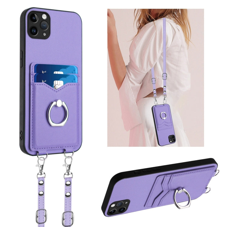 R20 Crossbody Rope Ring Card Holder Phone Case, For iPhone 13 mini, For iPhone 12, For iPhone 12 Pro Max, For iPhone 12 Pro, For iPhone 12 mini, For iPhone 11 Pro Max, For iPhone 11, For iPhone 11 Pro