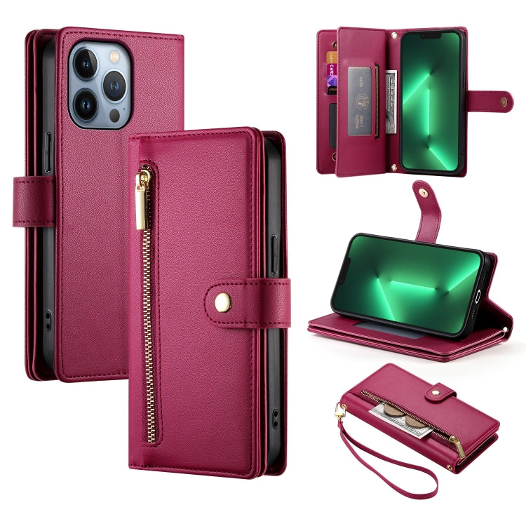 Nine Card-slot Zipper Wallet Bag Leather Phone Case, For iPhone 14 Pro Max, For iPhone 13 Pro Max, For iPhone 13 Pro, For iPhone 13, For iPhone 13 mini, For iPhone 12 / 12 Pro, For iPhone 12 Pro Max, For iPhone 12 mini