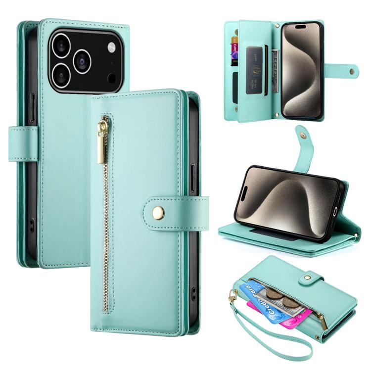 Nine Card-slot Zipper Wallet Bag Leather Phone Case, For iPhone 17 Pro Max, For iPhone 17 Pro, For iPhone 17, For iPhone Air, For iPhone 16e, For iPhone 16 Pro Max, For iPhone 16 Pro, For iPhone 16 Plus