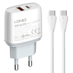 LDNIO Q229 QC3.0 / PD20W USB + Type-C Fast Charger with 1m Type-C to Type-C Cable, EU Plug, UK Plug, US Plug