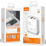 LDNIO Q229 QC3.0 / PD20W USB + Type-C Fast Charger with 1m Type-C to Type-C Cable, EU Plug, UK Plug, US Plug