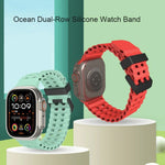 Ocean Dual-Row Hole Silicone Watch Band, For Apple Watch SE 2023 44mm, For Apple Watch Ultra 2 49mm, For Apple Watch Series 9 45mm