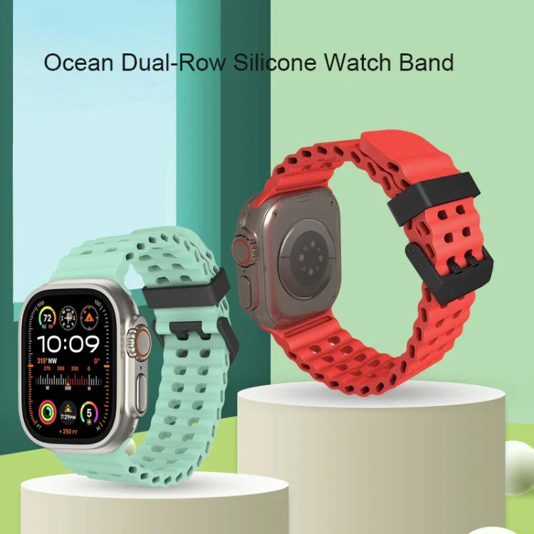 Ocean Dual-Row Hole Silicone Watch Band, For Apple Watch Series 7 45mm, For Apple Watch SE 44mm, For Apple Watch Series 6 44mm