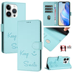Smile Embossing RFID Leather Phone Case, For iPhone 16, For iPhone 15 Pro Max, For iPhone 15 Pro, For iPhone 15 Plus, For iPhone 15, For iPhone 14 Plus, For iPhone 14 / 13, For iPhone 14 Pro