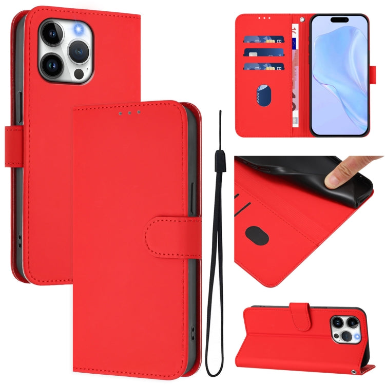 Skin Feel Solid Color Leather Phone Case with Lanyard, For iPhone Air, For iPhone 16 Pro Max