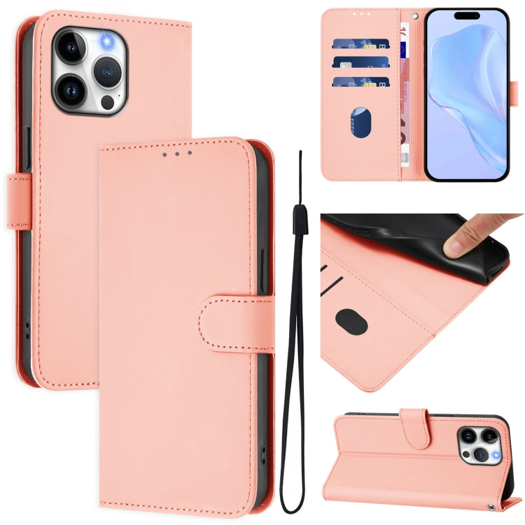Skin Feel Solid Color Leather Phone Case with Lanyard, For iPhone Air, For iPhone 16 Pro Max