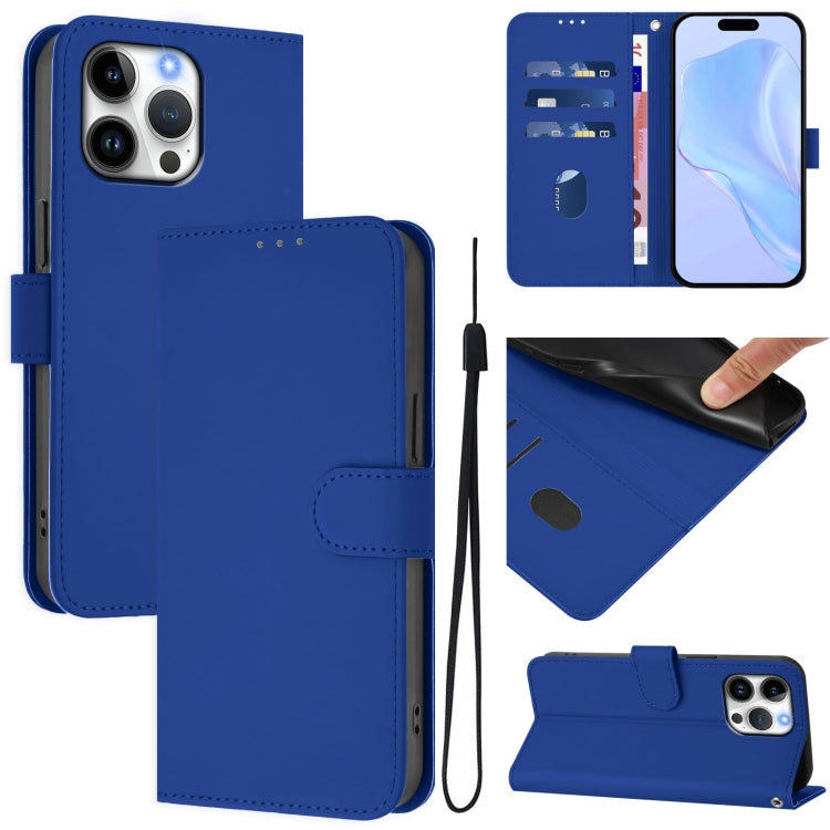 Skin Feel Solid Color Leather Phone Case with Lanyard, For iPhone Air, For iPhone 16 Pro Max