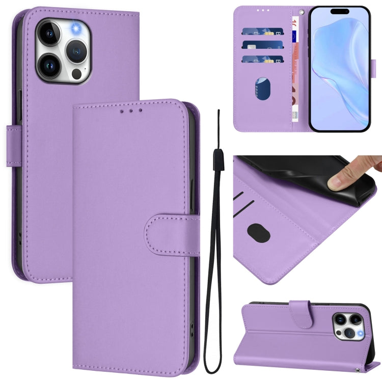 Skin Feel Solid Color Leather Phone Case with Lanyard, For iPhone Air, For iPhone 16 Pro Max