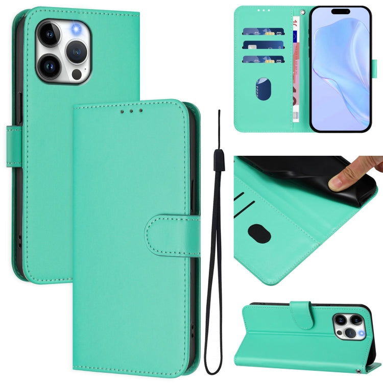 Skin Feel Solid Color Leather Phone Case with Lanyard, For iPhone Air, For iPhone 16 Pro Max