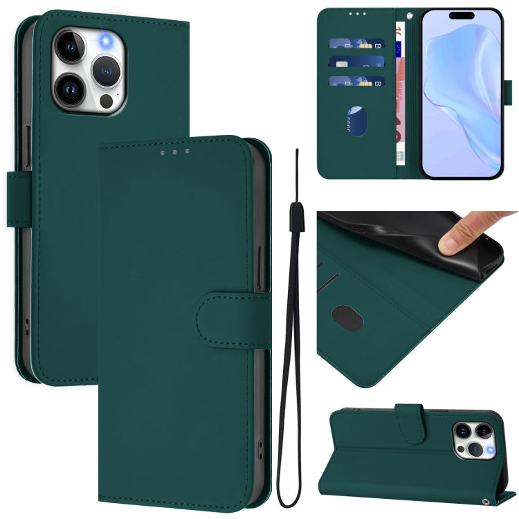 Skin Feel Solid Color Leather Phone Case with Lanyard, For iPhone Air, For iPhone 16 Pro Max