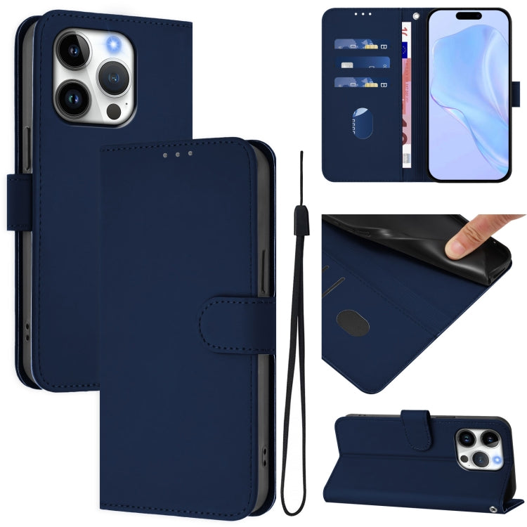 Skin Feel Solid Color Leather Phone Case with Lanyard, For iPhone 16 Pro, For iPhone 16 Plus