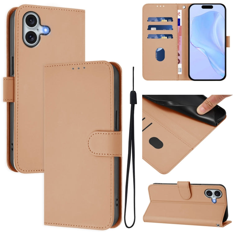 Skin Feel Solid Color Leather Phone Case with Lanyard, For iPhone 16 Pro, For iPhone 16 Plus