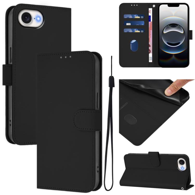 Skin Feel Solid Color Leather Phone Case with Lanyard, For iPhone 17e / 16e, For iPhone 17 Pro Max