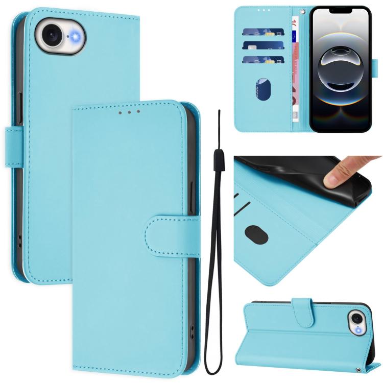 Skin Feel Solid Color Leather Phone Case with Lanyard, For iPhone 17e / 16e, For iPhone 17 Pro Max