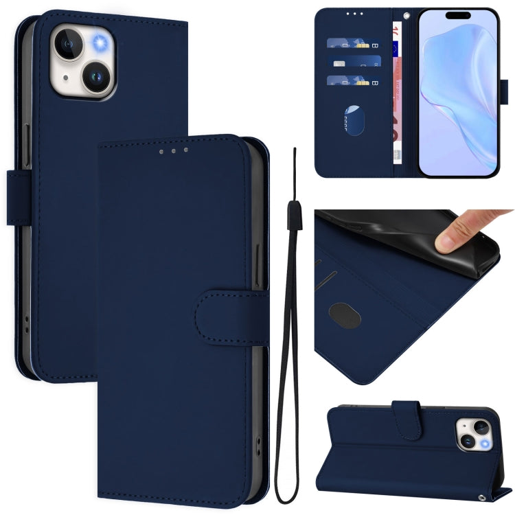 Skin Feel Solid Color Leather Phone Case with Lanyard, For iPhone 14 / 13, For iPhone 14 Pro