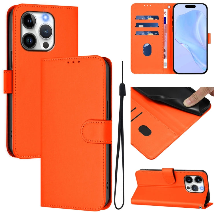 Skin Feel Solid Color Leather Phone Case with Lanyard, For iPhone 14 / 13, For iPhone 14 Pro