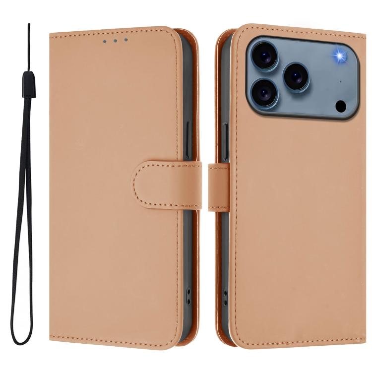 Skin Feel Solid Color Leather Phone Case with Lanyard, For iPhone 17e / 16e, For iPhone 17 Pro Max
