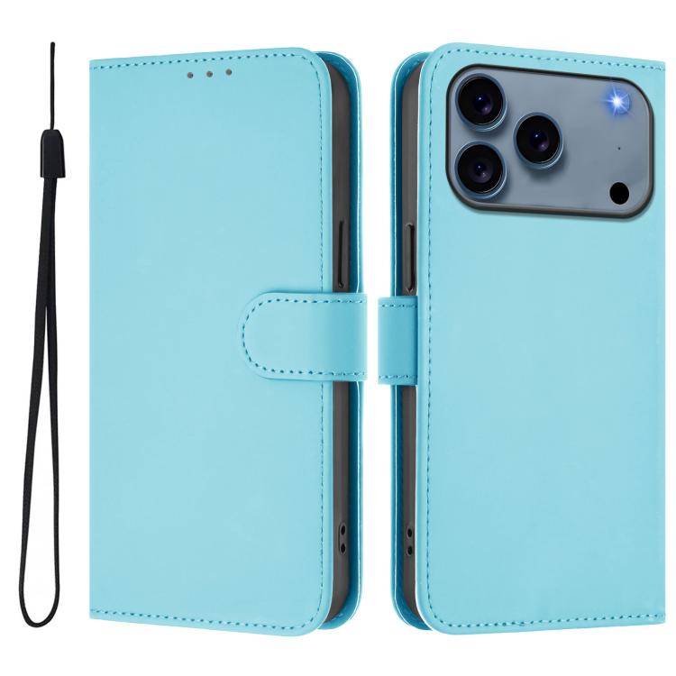 Skin Feel Solid Color Leather Phone Case with Lanyard, For iPhone 17e / 16e, For iPhone 17 Pro Max