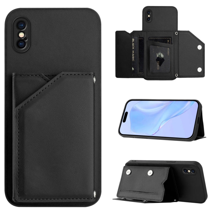 Skin Feel Four Card Slots Phone Case with Wrist Strap, For iPhone 12 mini, For iPhone 11 Pro Max, For iPhone 11, For iPhone 11 Pro, For iPhone X / XS, For iPhone XR, For iPhone XS Max, For iPhone 7 Plus / 8 Plus
