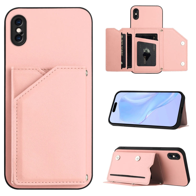 Skin Feel Four Card Slots Phone Case with Wrist Strap, For iPhone 12 mini, For iPhone 11 Pro Max, For iPhone 11, For iPhone 11 Pro, For iPhone X / XS, For iPhone XR, For iPhone XS Max, For iPhone 7 Plus / 8 Plus