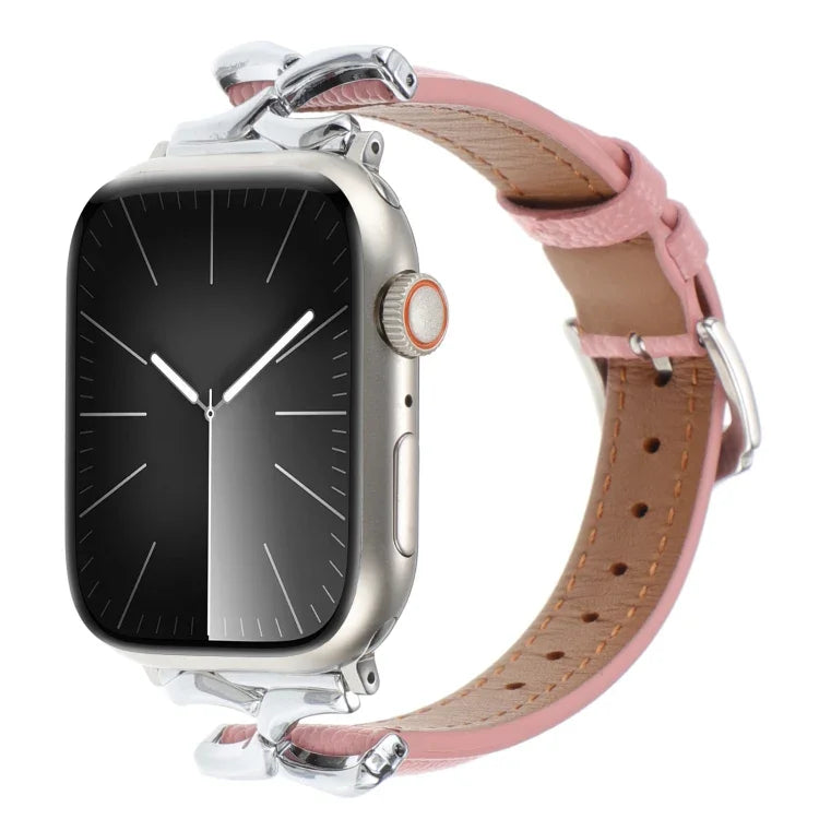 X-shaped Buckle Dot Texture Genuine Leather Watch Band, For Apple Watch 46mm / 49mm / 45mm / 44mm, For Apple Watch 42mm / 41mm / 40mm / 38mm