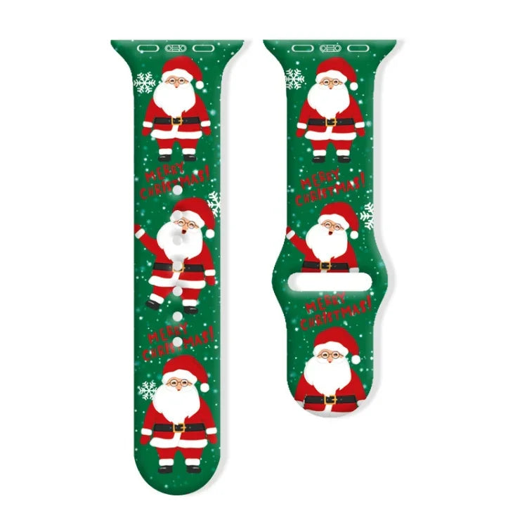 Christmas Pattern Reverse Buckle Silicone Watch Band, For Apple Watch 46mm / 49mm / 45mm / 44mm, For Apple Watch 42mm / 41mm / 40mm / 38mm