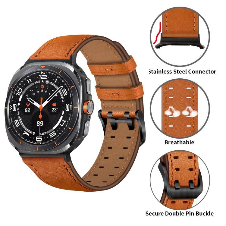 Double Buckle Genuine Leather Watch Band, For Samsung Galaxy Watch Ultra / Ultra 2025, For Samsung Galaxy Watch8 / Watch8 Classic