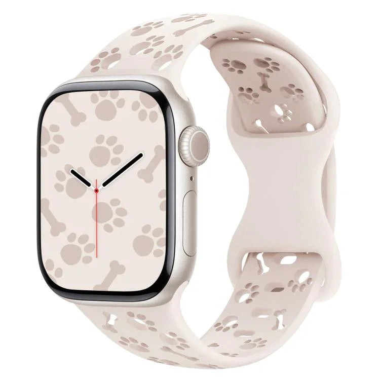 Dog Paw Bones Butterfly Buckle Silicone Watch Band, For Apple Watch 46mm / 49mm / 45mm / 44mm, For Apple Watch 42mm / 41mm / 40mm / 38mm