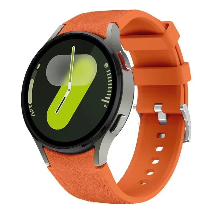 Silver Pin Buckle Leather Silicone Watch Band, For Samsung Galaxy Watch 7 / 6 / 5 / 4