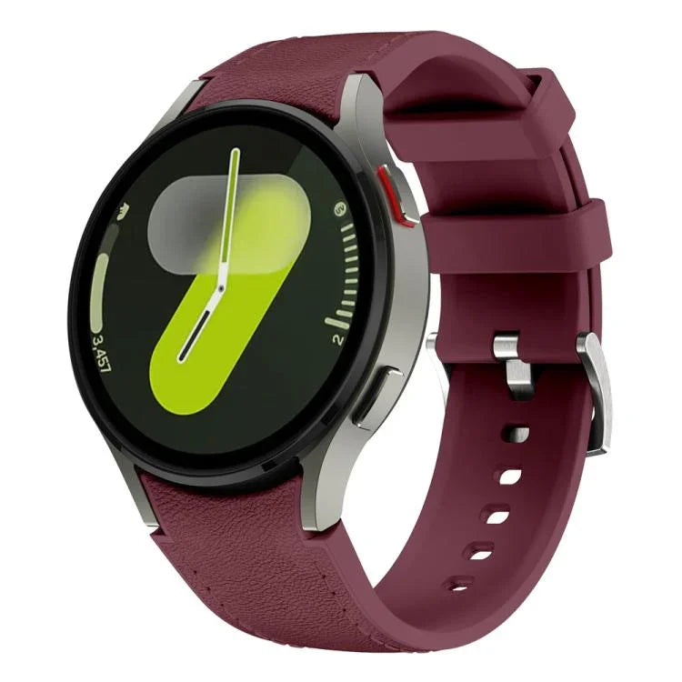 Silver Pin Buckle Leather Silicone Watch Band, For Samsung Galaxy Watch 7 / 6 / 5 / 4