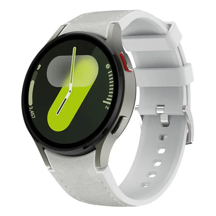 Silver Pin Buckle Leather Silicone Watch Band, For Samsung Galaxy Watch 7 / 6 / 5 / 4