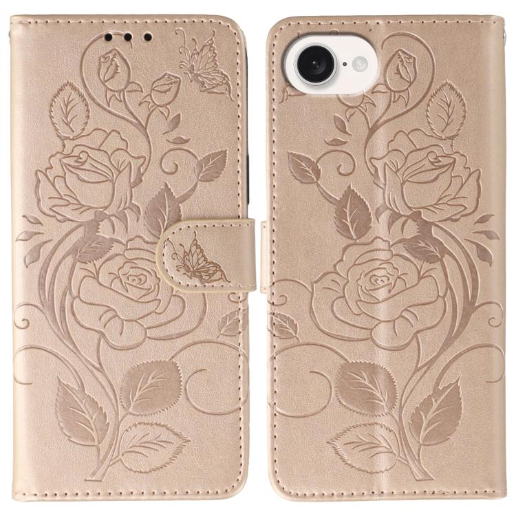 Rose Butterfly Embossed Leather Phone Case, For iPhone 17e / 16e, For iPhone 17 Pro Max, For iPhone 17 Pro, For iPhone 17, For iPhone Air