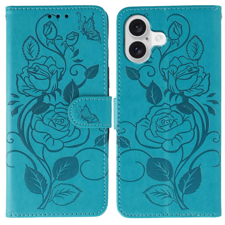 Rose Butterfly Embossed Leather Phone Case, For iPhone 17e / 16e, For iPhone 17 Pro Max, For iPhone 17 Pro, For iPhone 17, For iPhone Air