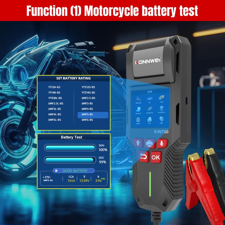 KONNWEI KW700 12V / 24V 2.8 inch Color Screen Car Battery Tester with Printer, KW700