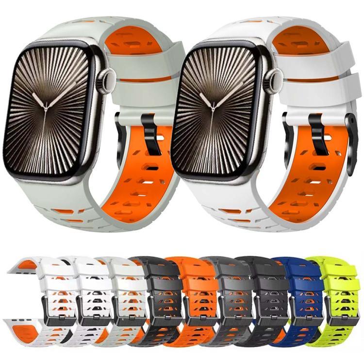 Trapezoid Two Color Silicone Watch Band, For Apple Watch 46mm / 49mm / 45mm / 44mm