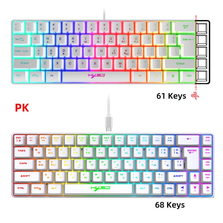 HXSJ V200 Russian Version Wired RGB Backlit Mechanical Keyboard 68 Key Caps, Cable Length: 1.7m, V200 Russian Version White