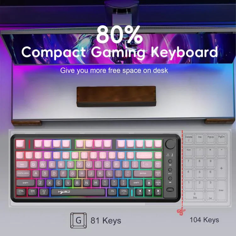 HXSJ L400 Three-mode Wireless RGB Light Thin Film 81 Keys Keyboard