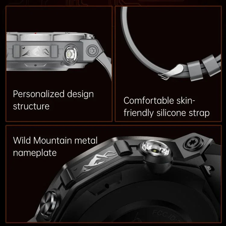 KT85 1.43 inch Screen 5ATM Outdoor Sports Smart Watch with Strong Flashlight