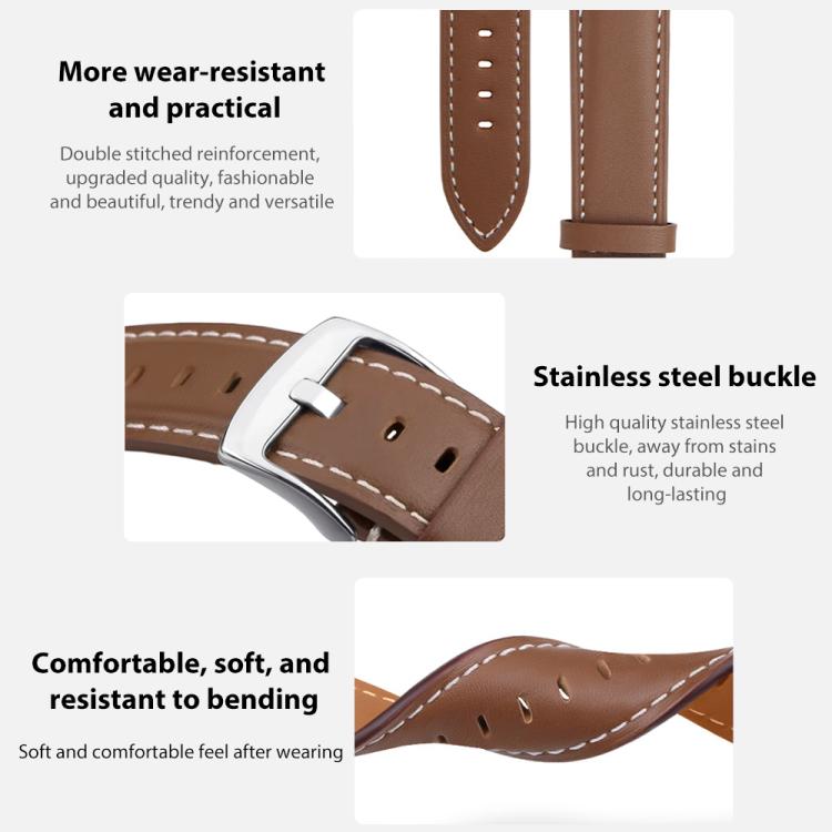 xDfind Flat Head Black Shark Fine Grain Leather Watch Band, For Garmin Fenix 8/7/6/5 22mm 20mm, For Garmin Fenix 8/7X/6X/5X 26mm 22mm, For Garmin Forerunner 220/735/735XT/230/235 20mm, For Garmin Forerunner 35/30/35j 20mm