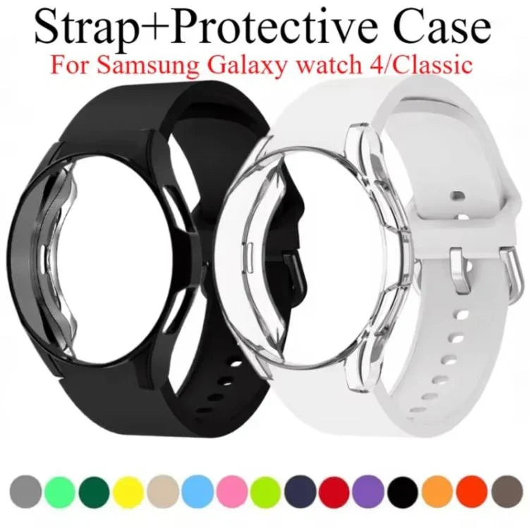 Silicone Watch Band with TPU Case, For Samsung Galaxy Watch 7 44mm, For Samsung Galaxy Watch 7 40mm, For Samsung Galaxy Watch 4 Classic 46mm, For Samsung Galaxy Watch 4 Classic 42mm