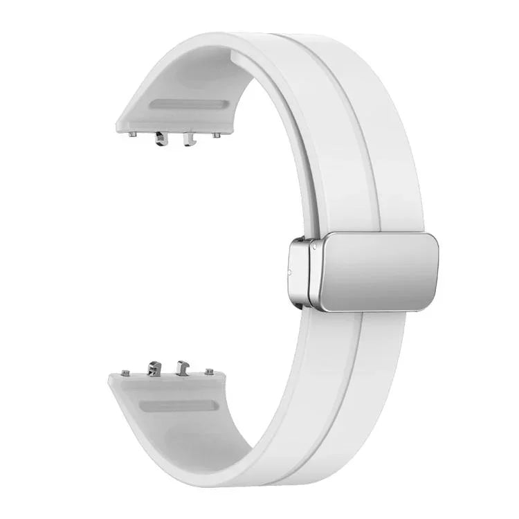 Magnetic Fold Silver Buckle Silicone Watch Band, For Samsung Galaxy Fit 3