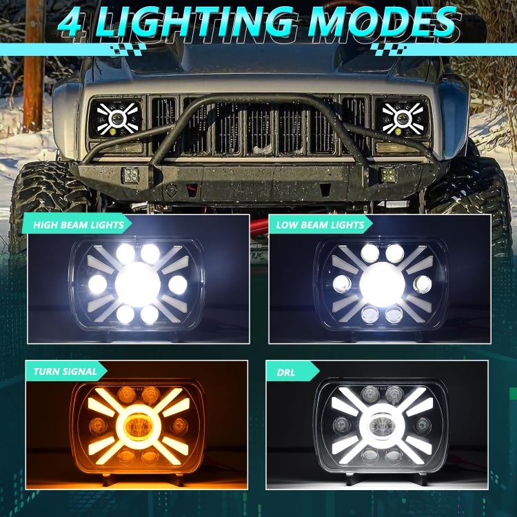 Y23 H4 7 inch Car Seven-bead Sun Style Square Modified Headlight for Jeep Wrangler, Y23