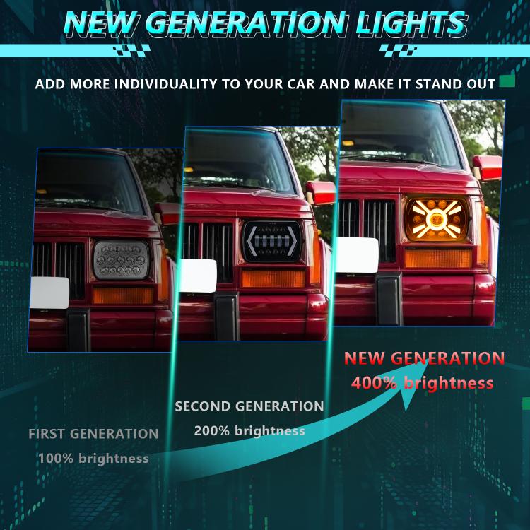 Y23 H4 7 inch Car Seven-bead Sun Style Square Modified Headlight for Jeep Wrangler, Y23