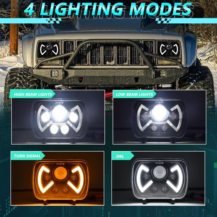 Y22 H4 7 inch Car Butterfly Style Square Modified Headlight for Jeep Wrangler, Y22