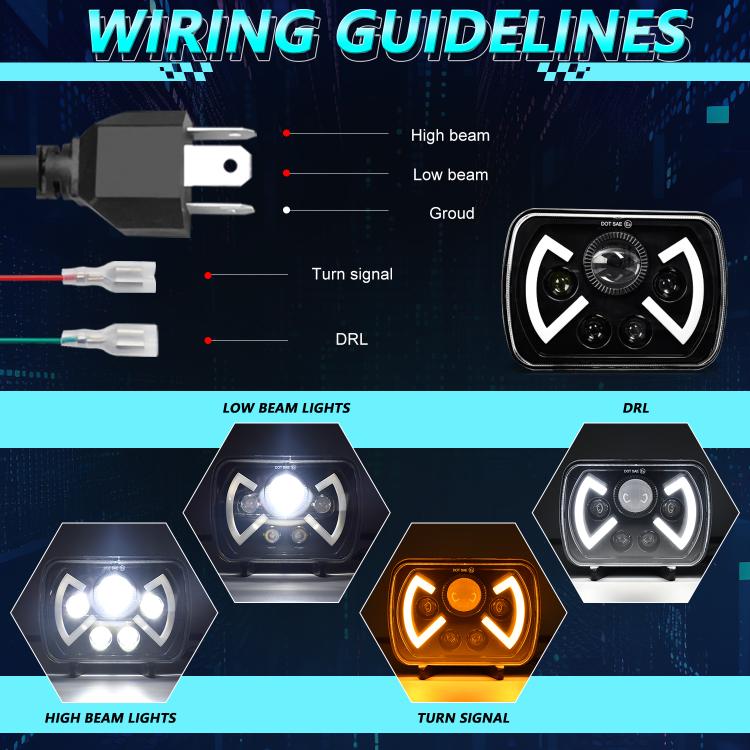 Y22 H4 7 inch Car Butterfly Style Square Modified Headlight for Jeep Wrangler, Y22