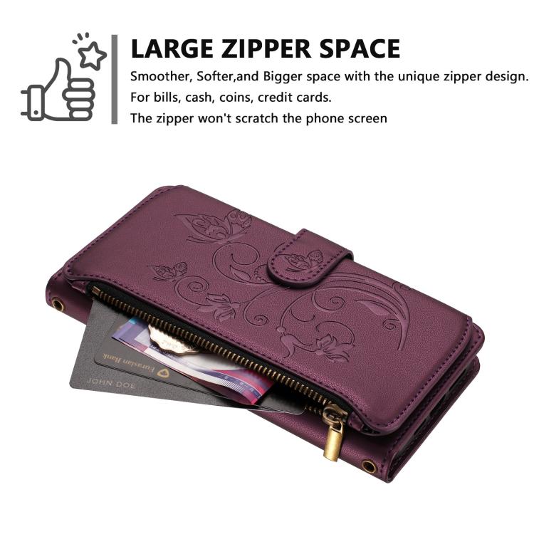 Butterfly Love Flower Multi-card Zipper Wallet Leather Phone Case, For iPhone 11 Pro Max, For iPhone 11, For iPhone 11 Pro, For iPhone X / XS, For iPhone XR, For iPhone XS Max