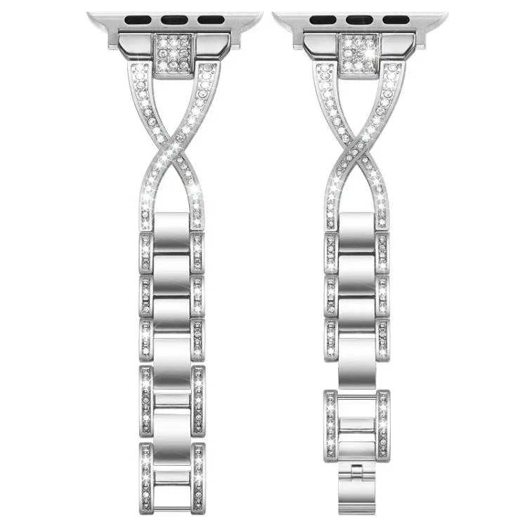 xDfind X-Shaped Single Row Diamond Metal Watch Band, For Apple Watch 42 / 44 / 45 / 46 / 49mm, For Apple Watch 38 / 40 / 41 / S10 42mm